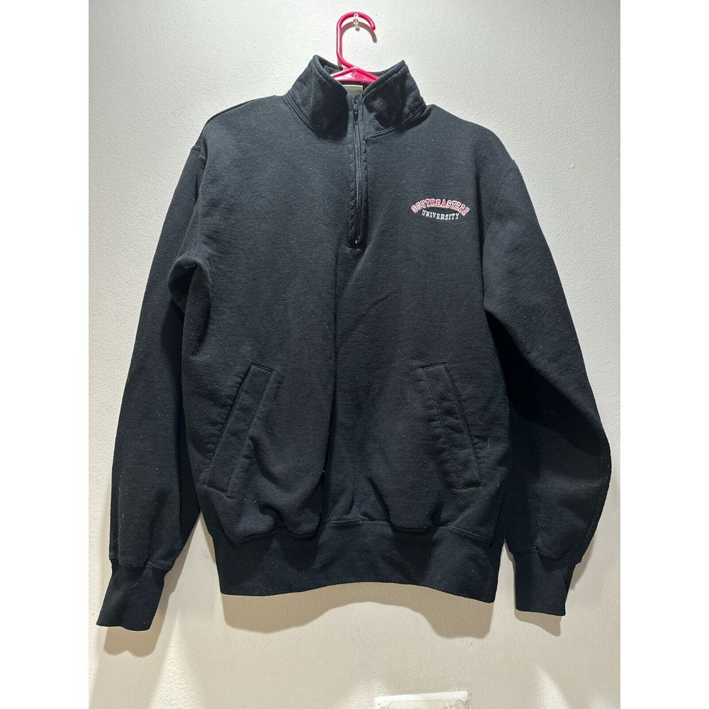 Vintage Champion 1/4 Zip Sweater Men M Black Jumper Southeastern University 90s